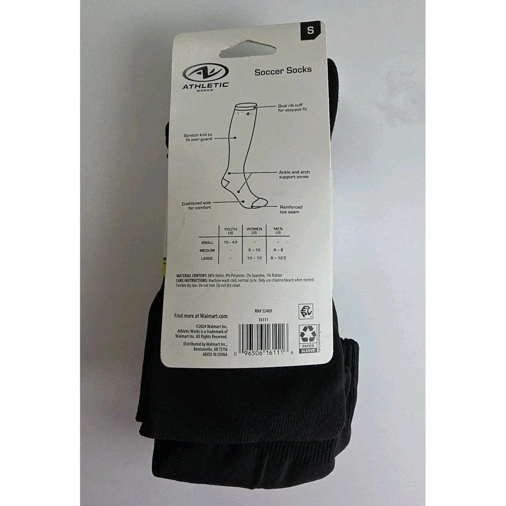 Athletic Works Youth SOCCER Socks Unisex 2 pair BLACK NEW